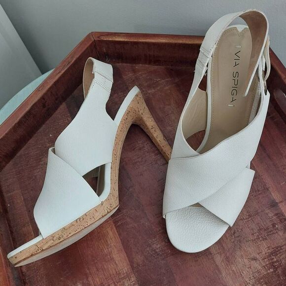 Via Spiga ONITTA White Leather Peep Toe Slingback Heels size 9.5 - Picture 5 of 13